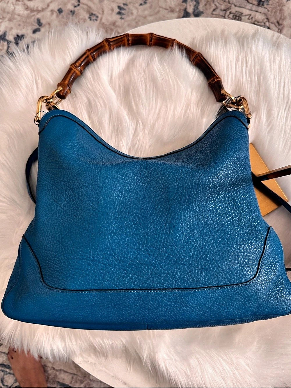 Gucci Bamboo Handle Hobo Bag Shoulder Bag Blue - Picture 4 of 16
